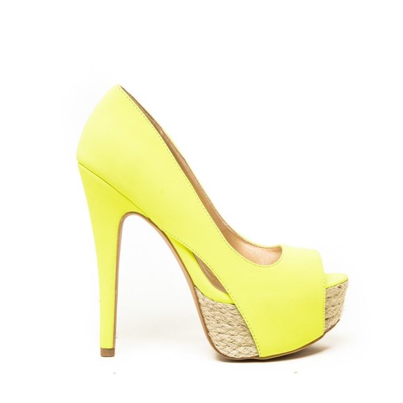 Women's Yellow Leather Platform Heels - Picture 2 of 3